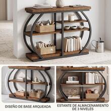 Mueble Recibidor de Entrada con 3 Niveles, Credenza Recibidor Estilo Industrial Vintage, Mesa Consola Auxiliar para Sala y Pasillo, Estructura de Metal Curvo Reforzado, 105 x 30 x 80 cm - Marrón - Ver 3