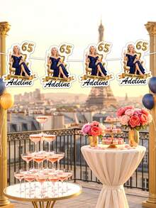 8/16/24pc Custom Photo & Text Birthday Cutout Banner, Personalized Name Age Face Photo Garland, Milestone 65th Birthday Party Decor, Custom Face Cutout Birthday Banner - Gold - View 5