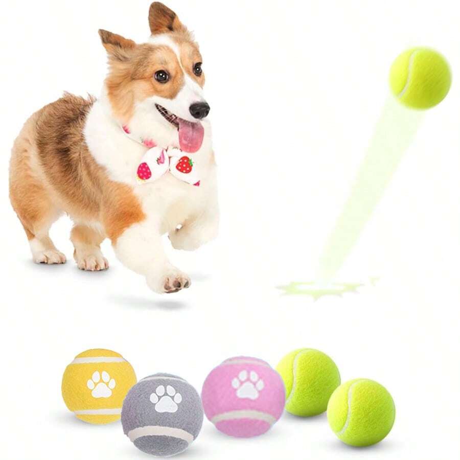 Dog Toy Tennis Ball, Elastic Ball With Paw Print Pattern, Suitable For Refilling And Launching Tennis Ball Launcher, Interactive Pet Training Toy, Suitable For Medium And Large Dogs (Launcher Not Included) - Multicolor - View 1