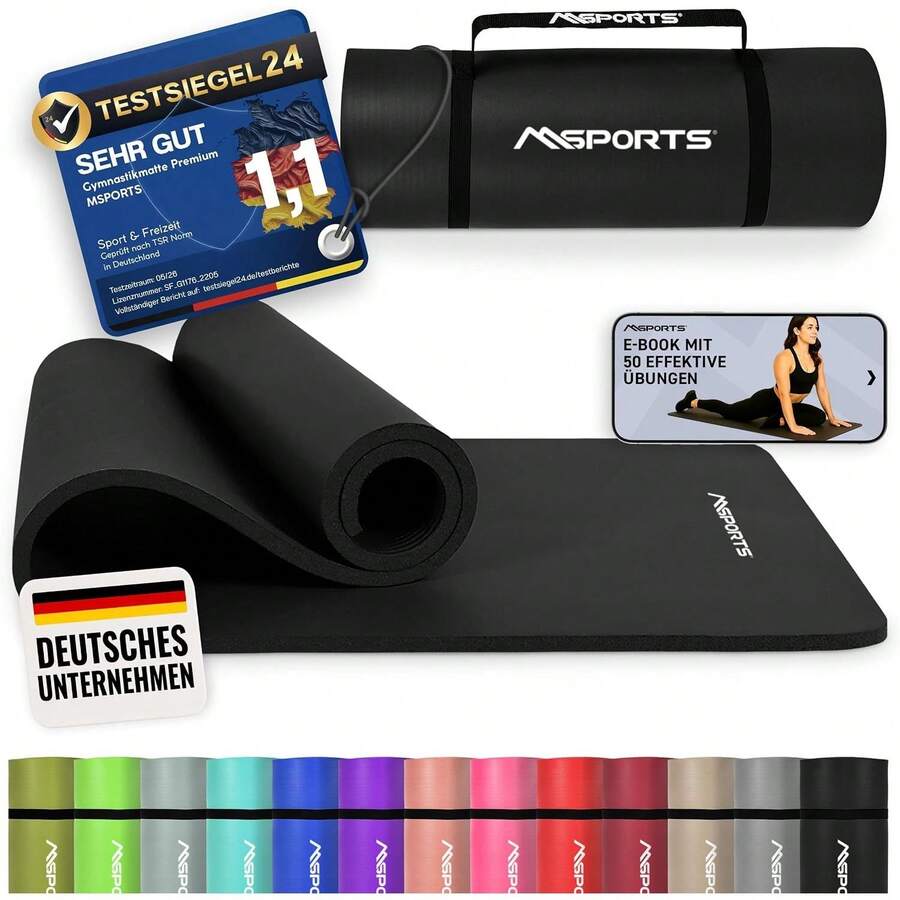 Gymnastikmatte Premium - rutschfeste Fitness- & Yogamatte - Schwarz - Matt - Übersicht 1
