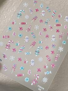 1 Lembar Stiker Kuku Natal, Desain Kue Jahe dengan Permen Tongkat dan Pita Timbul 3D, Dekorasi Seni Kuku Perekat Diri Musim Dingin - MultiWarna - View 6