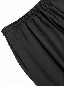 Women's Plus Size Basic Black Loose Cuffed Joggers, Drawstring Waist, Wide Leg Casual Pants - Black - View 11
