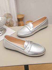 2025 Women's Spring New Elegant Slip-On Loafers, Lightweight Comfortable Versatile Rubber Flat Shoes, Silver Sneakers - Silver - View 7