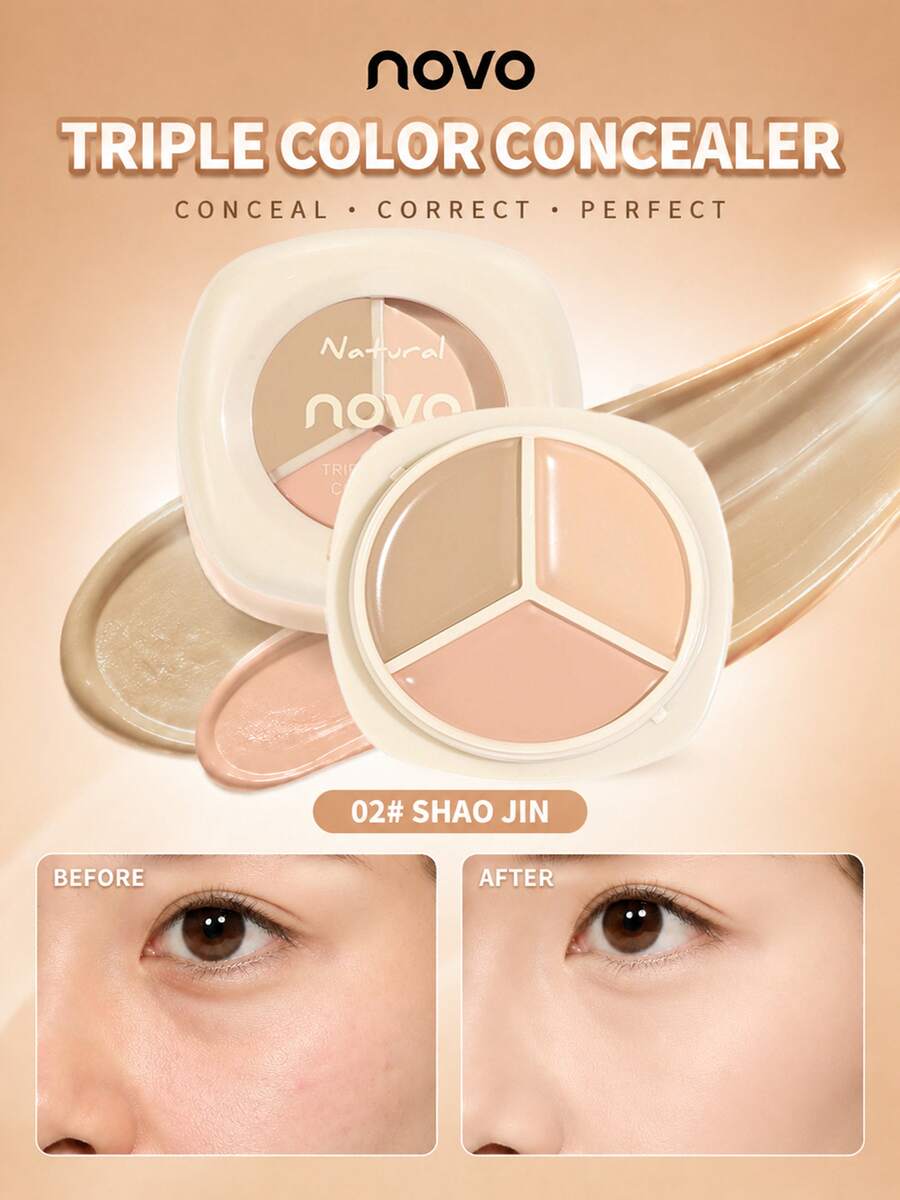 NOVO Palet Concealer Koreksi Warna Tiga Warna: Tahan Keringat dan Minyak, Anti Luntur, dan Tahan Lama. Menutupi Kantung Mata, Bekas Jerawat, dan Kemerahan. Palet Concealer Ramah untuk Pemula, Cocok untuk Penggunaan Sehari-hari dan Saat Bepergian.