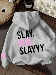 Tween Girl Fun Print Sweatshirt, Warm & Comfortable Thermal Lined Pullover Sweatshirt For Autumn/Winter - Grey - View 4