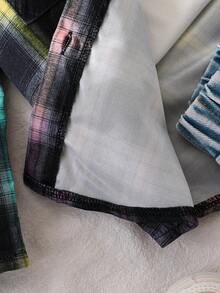 Young Girls Vintage Casual Plaid Long Sleeve Shacket, Comfortable Button-Up Lapel Cardigan Top, Suitable For Daily Wear, Autumn And Early Spring Outfits - Multicolor - View 6