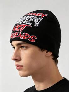 2025 New Letter Knit Beanie Hat, Unisex Fashion Street Hip Hop Skull Cap, Autumn/Winter - Black and White - View 10