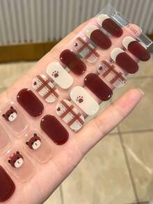 Christmas Semi Cured Gel Nail Strips, 20Pcs Long Lasting Salon Quality Wraps, Easy Apply & Remove Gel Nail Stickers With UV Light - Redwood - View 6