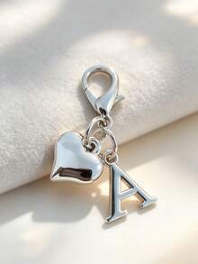 Silvery Exquisite Small Heart Pendant/Silvery 26-Letter Lobster Clasp Keychain/Suitable For Bags, Wallets, Handbags Keys And Other Decorative Hangings - Multicolor - View 20
