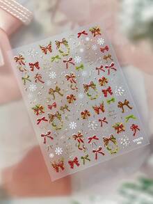 1 Sheet Christmas Nail Stickers, Gold Foil Bow & Snowflake Design, Self-Adhesive Nail Art Decorations For Winter - Multicolor - View 7
