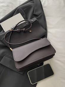 Fashion Solid Color Asymmetrical Flap Vintage Minimalist Elegant Shoulder Bag - Coffee - View 2