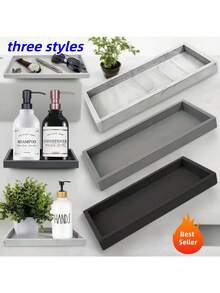 2/1pc Modern Rectangular Vanity Tray, Non-Slip Aromatherapy Tray, Bathroom Countertop Decor Storage Tray, Suitable For Vanity, Sink, Kitchen Countertop, Bathroom Countertop, Sink, Vanity, Kitchen Countertop, Can Hold Fragrance, Candles, Soap, Hand Wash Bottles And Jewelry, Clean Rectangular Shape, Smooth Texture, Fits Modern Home Decor Style, Adds Elegant Charm - Multi-color - View 3