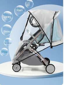 Transparent Rain Cover For Baby Stroller, Windproof Cover With Front Opening For Holding Baby, Compatible With Medium And Large Baby Strollers, Folding Strollers, High-View Strollers - Multicolor - View 2