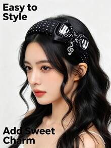 1pc Punk Polka Dot Hairband, Gothic Hairband, Y2K Hairband, Fashionable Multi-Purpose Accessories, Home Makeup Halloween Hair Accessory - Black - View 3