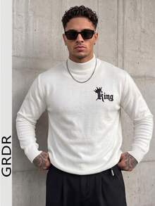 GRDR Men's Fashion Long Sleeve Sweater - Versatile Casual Knitwear - White - View 2