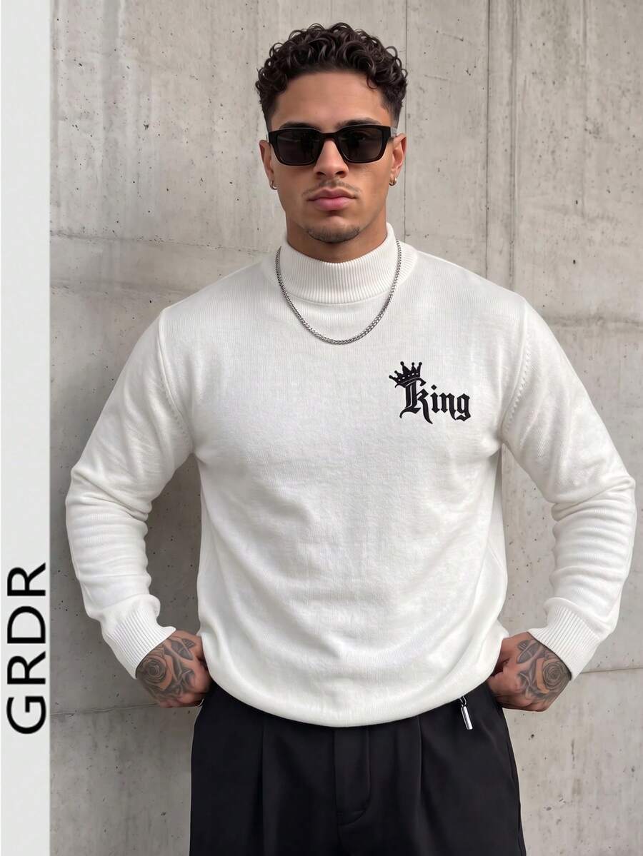 GRDR Men's Fashion Long Sleeve Sweater - Versatile Casual Knitwear - White - View 1