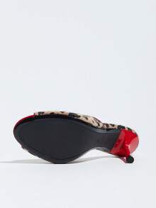 Women's Sexy Leopard Print Open Toe Mule High Heel Sandals Slip-On Outdoor Wear Spring Summer New Minimalist High Heel Slides, Red High Heels - Red - View 8