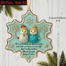 2D Flat Acrylic Snowman Friend Hanging Ornament, Winter Christmas Tree Decoration With "Thank You For Being In My Life" Text, Turquoise And Gold Snowflake Pattern Design, Suitable For Home, Office, Christmas Decoration - Mint Green - View 4
