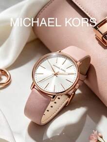 Michael Kors MK2741 Women's Quartz Watch 38mm Large Dial Rose Gold Nude Pink Leather Strap Rhinestone Index Commuter Wristwatch Gift - Pink - View 4