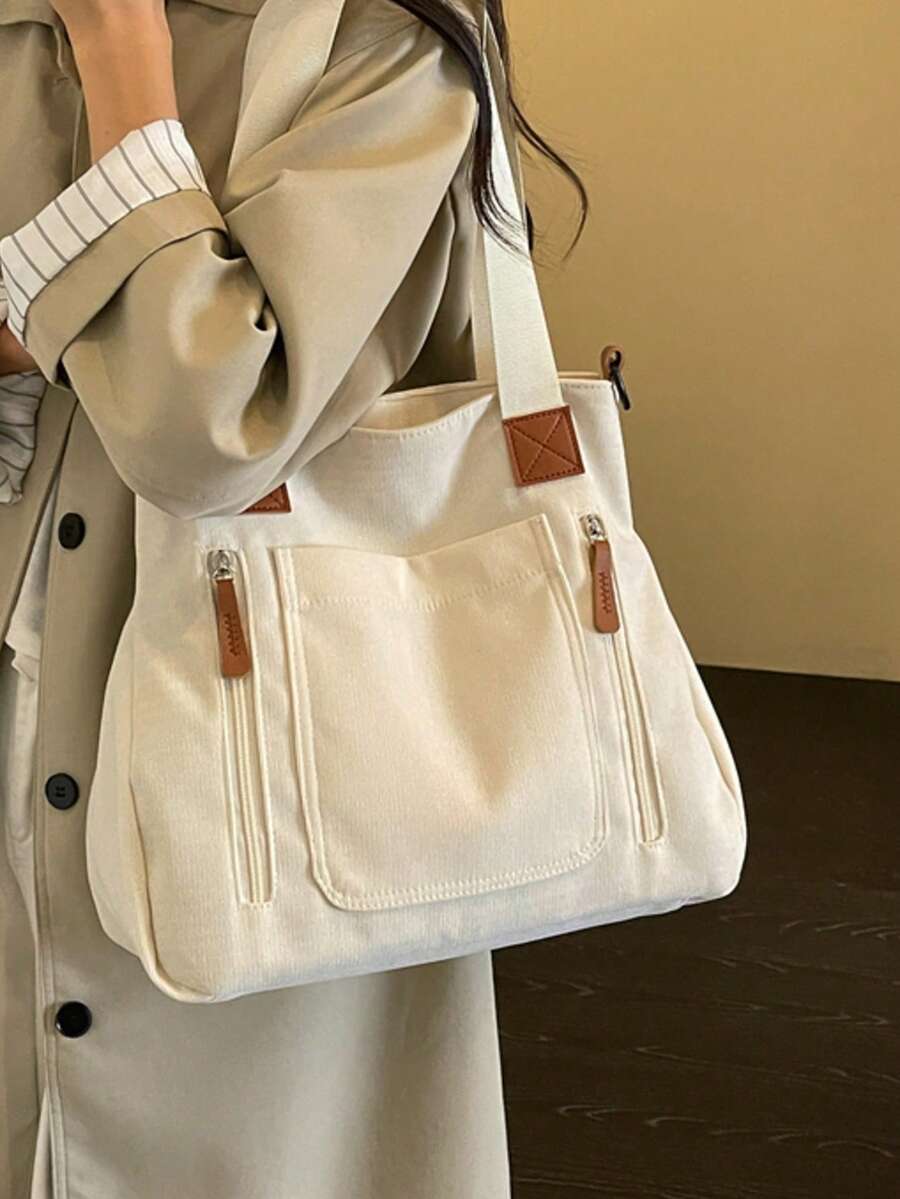 Unisex Casual Tote Bag Large Capacity Multi-Pocket Shoulder Bag, Daily School Work Handbag For Students & Office Workers Ladies' Shoulder Bag - Multicolor - View 1