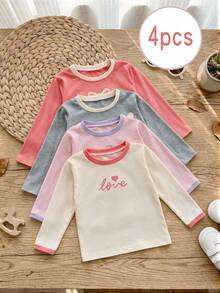 Girls Casual Short Sleeve T-Shirt Heart Bow Cherry Print Top 4pcs Set - Multicolor - View 2