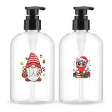 2 Botol Pompa Plastik Bening Motif Bunga Poinsettia dan Permen Tongkat 300ml, Wadah Sabun Tangan Isi Ulang untuk Meja Rias, Cocok untuk Liburan - MultiWarna - View 10