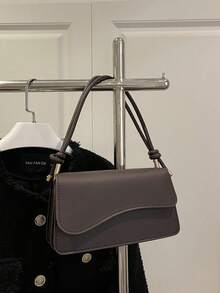 Fashion Solid Color Asymmetrical Flap Vintage Minimalist Elegant Shoulder Bag - Coffee - View 8