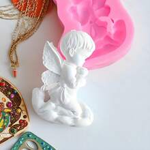 1pc Wishing Angel Shaped Silicone Mold, Handmade Simple Decorative Props, Easy Demolding, Reusable Silicone Mold - Pink - View 4