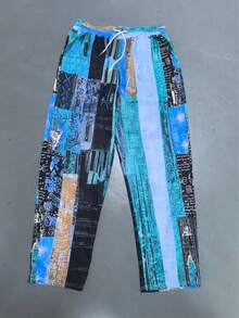 Men's Colorblock Patchwork Long Pants | Mid-Waist Drawstring Design, Regular Fit, Suitable For Casual Vacation And Holiday Occasions - Multicolor - View 5