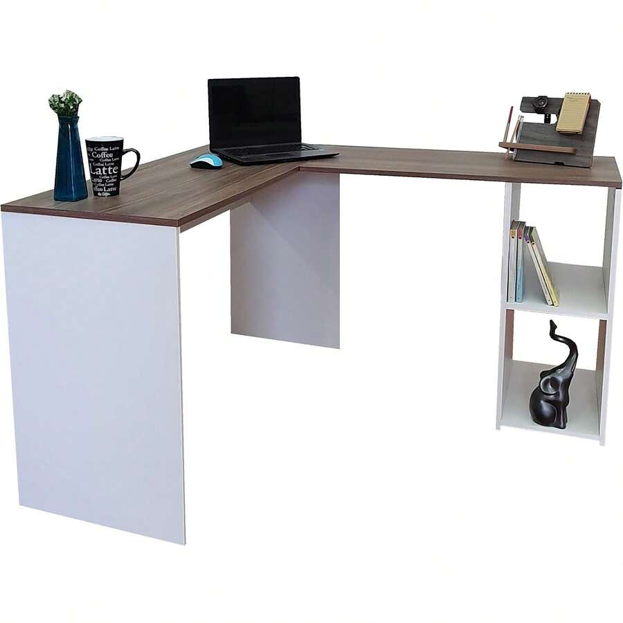 Office Desk - White (Absolute)/Brown (Neo Walnut) - View 1