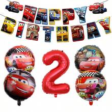 Disney McQueen Flag Aluminium Foil Ball Decoration Set, Red Numbered Family Party Decorations And Wall Decor Props - View 13