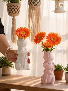 1pc Cartoon Ceramic Rabbit Vase, Cute Handmade Ceramic Craft. Sweet And Warm Decoration For Desk, Home, Bedroom, Hotel, Restaurant And Wedding. Perfect For Easter Display, Also Great Gift For Holidays, Souvenirs, Back To School And Loved Ones. - Vase - View 8