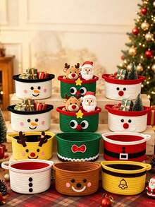Christmas Cotton Rope Storage Basket. Portable Basket With Handles-Ideal For Organizing Gifts Or Desktop Items. A Festive Home Decor Piece Suitable For Living Rooms And Bedrooms; Perfect As A Storage Container For Parties And Home Use. - Multicolor - View 2