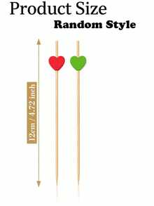 200/100pcs/Christmas Bamboo Skewers, 4.7 Inch Heart-Shaped Bamboo Toothpicks (Red, Green) - Used For Decorating Appetizers, Perfect For Winter, Birthday, Wedding, Cake Party And Fruit Decoration - Multicolor - View 6