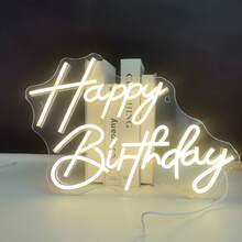 1-Piece Happy Birthday LED Neon Sign With USB Power Cable, Clear PS Backboard And Silicone Light Strip, Warm White Cursive Letter Design With Soft Glow For Birthday Party, Cake Table, Photo Backdrop, Bedroom And Celebration Decor - Multi-color light - View 12