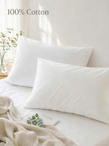 Haus Hana 2pcs 100% Cotton Pillowcases, Natural Texture, Soft Touch, Envelope Closure, Suitable For Bedroom, Bedding - White - View 2