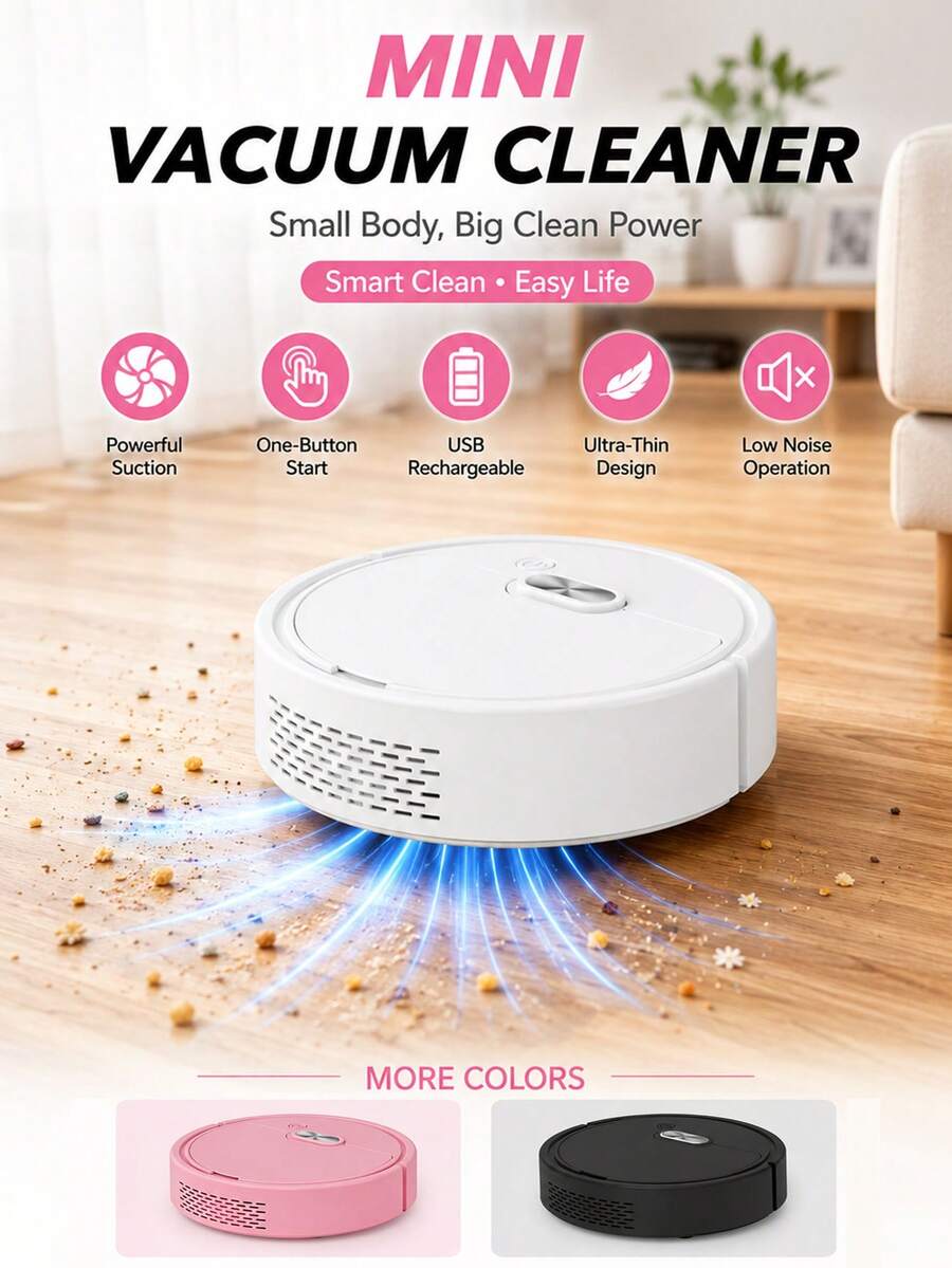 Mini Robot Vacuum Cleaner, Automatic Sweeping And Vacuuming Cleaning Machine, USB Rechargeable Floor Cleaning Robot, Suitable For Wooden Floors, Hard Floors And Daily Cleaning, Ideal For Pet Hair And Home Dust Cleaning