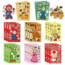 1set/8pcs Classic Character DIY Collage Sticker Set, Multiple Popular Cartoon Character Base Plates, Paired With Rich Facial Features, Accessories, Props, Scene Components, Free Collage Combination, Freely Match Facial Features And Decorations, Easily Create Diverse And Interesting Images. Innovative And Fun Gameplay, Fully Unleash Creativity. Can Be Used As Birthday Party Supplies Gift, New Year Gift, Halloween Gift, Christmas Gift, Easter Gift - Multicolor - View 8