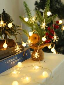 Christmas Decor Snowflake & Globe Ball Mixed String Lights,Christmas Tree Decor LED Snowflake Round Ball Fairy String Lights,Battery Operated Xmas Home Decor Warm White LED Snowflake & Round Bulb String Lights,Bedroom Wall Decor Snowflake Lights - Transparent Snowflakes + Small White Balls - View 17