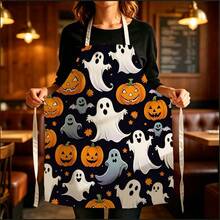 1pc Halloween Vintage Cute Ghost & Pumpkin Print Apron – Sleeveless Halter Design, Durable And Comfortable Fit, Featuring Quirky Ghost With Pumpkin Lantern And Star Pattern, Suitable For Cooking, Baking And Home Cleaning, Household Cleaning, Housework Apron, Hand-Painted Handmade Gardening Apron, Fun Holiday Gift - Multicolor - View 6