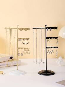 1pc Metal Jewelry Stand, Multi-Functional Jewelry Display Rack, Can Store Necklaces And Earrings Simultaneously, Gold Frame With White Base, Simple And Beautiful, Earring Holder Necklace Rack, Ideal Gift For Women, Perfect Desktop Jewelry Display Stand - Multicolor - View 7