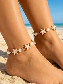 1pc Personalized Starfish Faux Pearl Children's Anklet, Ocean Vacation Style Fashion Versatile Niche Adjustable Anklet, Versatile Starfish Faux Pearl Children's Bracelet - Multicolor - View 5
