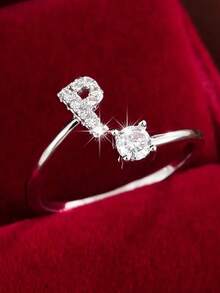 1pc 26-Letter Open Design Copper Zirconia Decorated Ring, Minimalist Style Versatile Index Finger Accessory For Women - Open Ring - View 37