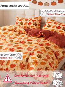 2pcs/3pcs Autumn Yellow Maple Leaves Digital Print Duvet Cover Set (1 Duvet Cover + 1/2 Pillowcase, Without Filling Material). Versatile Fun Style, Rustic Fresh Polyester, Soft Skin-Friendly. For Master/Guest/Second Bedroom, All Seasons,Ideal Gift - Multicolor - View 4
