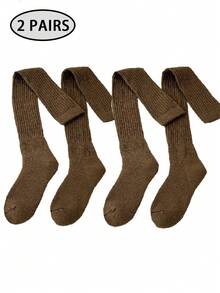 1/2/4 Pairs Women's Over-The-Knee Socks, Thickened Warm Double-Needle Solid Color Minimalist Thigh High Socks For Autumn/Winter, Can Be Paired With Boots, Daily Wear - Multicolor - View 23