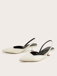 Women's Solid Color Unique Textured Design Elegant Comfortable Fashion Versatile New Pointed Toe Stiletto High Heels (Random Cut) - White - View 3