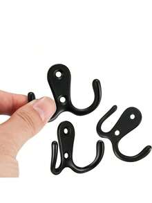 8pcs Black Double Layer Wall Mounted Coat Hooks, Metal Double Claw Hanging Hooks With Screws, Can Hang Hats, Robes, Bags, Towels, For Home Storage - Hook - View 6