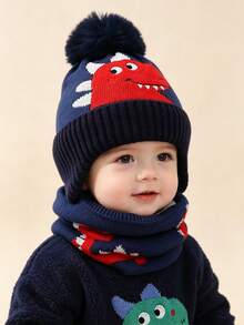 Children's Dinosaur Knit Hat And Scarf 2pcs Set, Autumn/Winter Cartoon Woolen Hat, Baby Ear Protection Hat, Thickened Cute - Multicolor - View 6