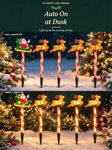 Christmas Solar Ground Lights, Santa Sleigh & Reindeer LED Pathway Lights, 8 Lighting Modes, Light Sensor, Auto On At Dusk, IP44 Waterproof Weather-Resistant, Candy Cane Garden Lawn Lights, Outdoor Christmas Yard Walkway Fence Holiday Party Decoration - Multicolor - View 8