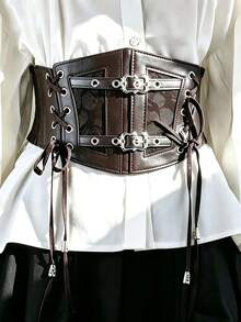 1pc Women's Renaissance Accessory Dark Black Gothic Style Fashion PVC Leather Harness Suitable For Halloween Carnival Party Or Daily Wear - Brown - View 3